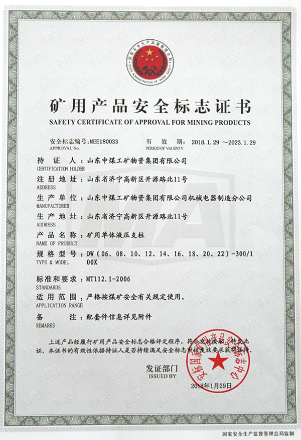 DW22-300/100X单体液压支柱